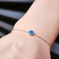 Solid 925 Sterling Silver & Created Opal 6mm Round Chain Bracelet