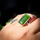 (R) Solid 925 Sterling Silver & Natural Greenstone Handmade Rectangle Ring
