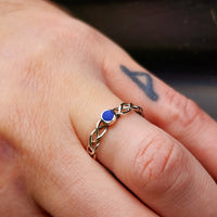 Solid 925 Oxidized Sterling Silver & Natural Lapis Lazuli Celtic Band Ring