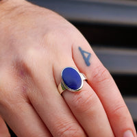 Solid 925 Sterling Silver & Natural Lapis Lazuli Oval Signet Ring