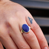 Solid 925 Sterling Silver & Natural Lapis Lazuli Oval Signet Ring