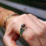 (Z) Solid 925 Sterling Silver & Natural Garnet Large Signet Ring