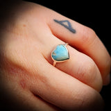 (Q) Solid 925 Sterling Silver & Natural Larimar Heart Ring