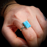 Solid 925 Sterling Silver & Natural Larimar Handmade Rectangle Ring
