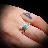 (Q) Solid 925 Sterling Silver & Natural Larimar Spiral Cage Ring