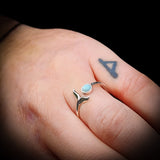 Adjustable Solid 925 Sterling Silver & Natural Larimar Whale Tail Ring