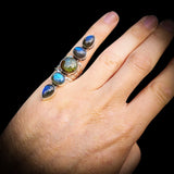 (Q) XL Solid Sterling Silver & Natural Labradorite Multi Setting Handmade Ring