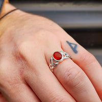 (R) Solid 925 Sterling Silver & Natural Oval Amber Celtic Ring