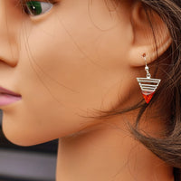 Solid 925 Sterling Silver & Natural Amber Triangle Hook Earrings