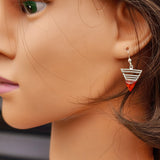 Solid 925 Sterling Silver & Natural Amber Triangle Hook Earrings