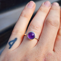 Solid 925 Sterling Silver & 10mm Natural Amethyst Round Signet Ring