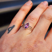 Solid 925 Sterling Silver & Natural Amethyst 3 Bar Cage Ring