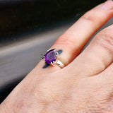 (M) Solid 925 Sterling Silver & Natural Amethyst Clawed Pear Ring