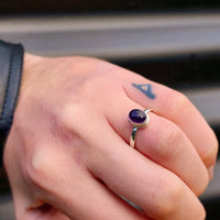 Solid 925 Sterling Silver & Natural Amethyst Oval Ring