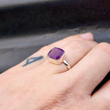 Solid 925 Sterling Silver & Natural Amethyst Square Handmade Ring