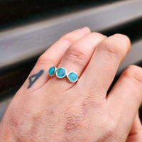 (R) Solid 925 Sterling Silver & Natural Aqua Chalcedony 3 Setting Ring