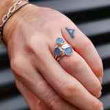 (Adjustable) Solid 925 Sterling Silver & Natural Aquamarine 3x Setting Ring