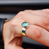 925 Sterling Silver & Natural Aquamarine Oval Handmade Ring