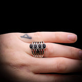 Solid 925 Sterling Silver & Natural Black Onyx 4 Setting Cage Ring