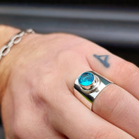 Rustic Handmade Solid 925 Sterling Silver & Natural Blue Topaz Cuff Ring