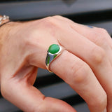 (Z) Solid 925 Sterling Silver & Natural Chrysoprase Large Signet Ring