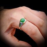 (Z) Solid 925 Sterling Silver & Natural Chrysoprase Large Signet Ring