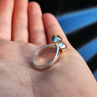 (T) Solid 925 Sterling Silver & Natural Citrine Double Setting Ring
