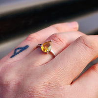 Solid 925 Sterling Silver & Natural Citrine Pear Solitaire Ring