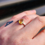 Solid 925 Sterling Silver & Natural Citrine Pear Solitaire Ring