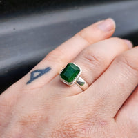 Rustic Solid 925 Sterling Silver & Natural Emerald Handmade Rectangle Ring