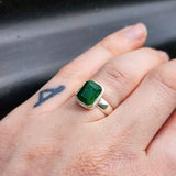 Rustic Solid 925 Sterling Silver & Natural Emerald Handmade Rectangle Ring