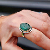 Solid Sterling Silver & Natural Emerald Handmade Solitaire Ring