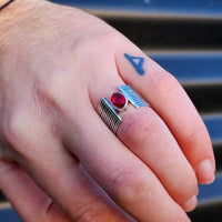 (R) Solid 925 Sterling Silver & Natural Garnet Cuff Ring