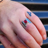 (R) Solid 925 Sterling Silver & Natural Garnet Cuff Ring
