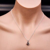Solid 925 Sterling Silver & Natural Garnet Half Case Pendant Necklace