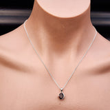 Solid 925 Sterling Silver & Natural Garnet Half Case Pendant Necklace