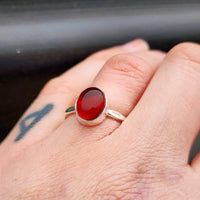 Rustic Handmade Solid 925 Sterling Silver & Natural Garnet Hammer Finish Ring