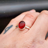 Rustic Handmade Solid 925 Sterling Silver & Natural Garnet Hammer Finish Ring