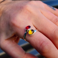 Solid 925 Sterling Silver & Natural Garnet & Citrine Double Stone Ring