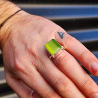 (R) Solid 925 Sterling Silver & Natural Green Calcite Rectangle Ring