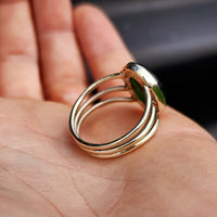 (T) Solid 925 Sterling Silver & Natural Greenstone Handmade 3 Bar Cage Ring