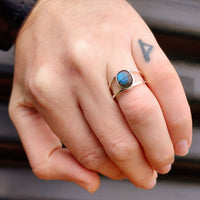 Solid 925 Sterling Silver & Natural Labradorite Double Band Ring
