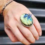 Solid 925 Sterling Silver & Natural Labradorite Handmade Oval Ring