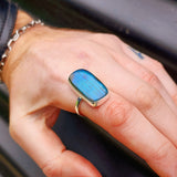 Rustic Handmade Solid 925 Sterling Silver & Natural Labradorite Rectangle Ring
