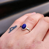 Solid 925 Sterling Silver & Natural Lapis Lazuli Oval Ring