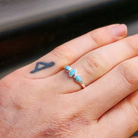 Solid 925 Sterling Silver & Natural Larimar 3x Setting Ring