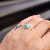 (Q) Solid 925 Sterling Silver & Natural Larimar Heart Ring