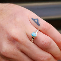 Solid 925 Sterling Silver & Natural Larimar Pear Ring