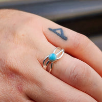 (Q) Solid 925 Sterling Silver & Natural Larimar Spiral Cage Ring