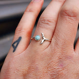 Adjustable Solid 925 Sterling Silver & Natural Larimar Whale Tail Ring